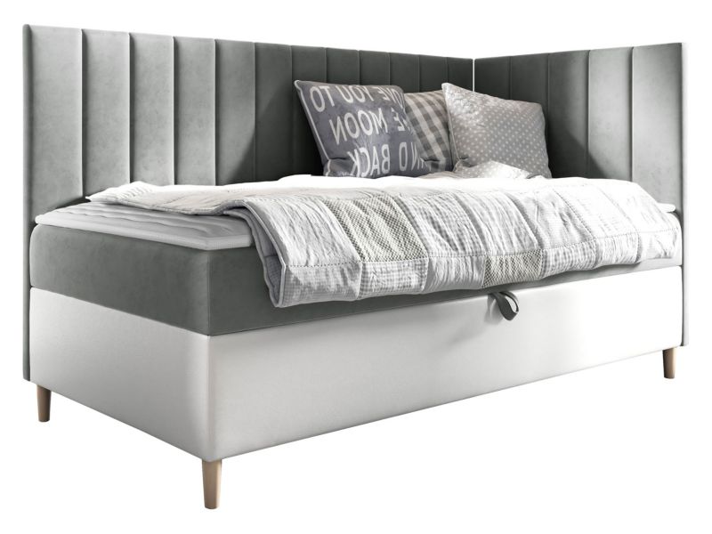 Łóżko kontynentalne MIRJAN 24 Maja Junior 3 90x200, Strona: Prawa biała ekoskóra/szary 1 szt.