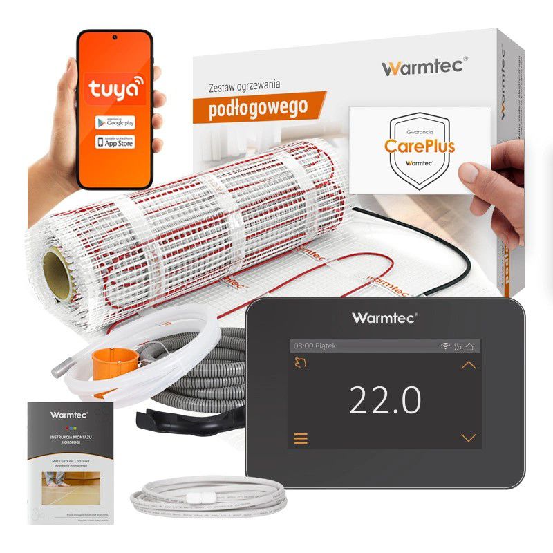 Mata grzewcza grzejna pod płytki Warmtec 6m² 170W/m² WiFi zestaw czarny regulator DS2-60/XTS 1 szt.