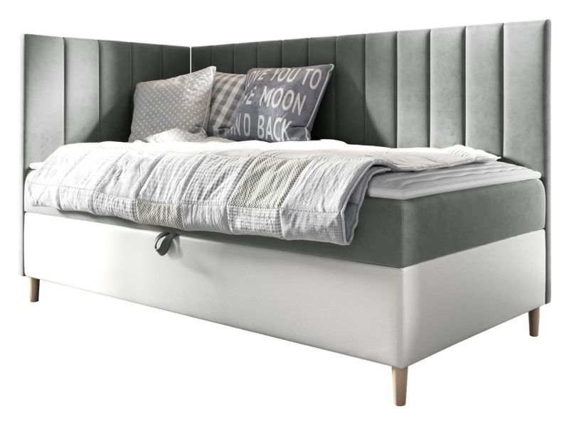 Łóżko kontynentalne MIRJAN 24 Maja Junior 3 90x200, Strona: Lewa biała ekoskóra/szary 1 szt.