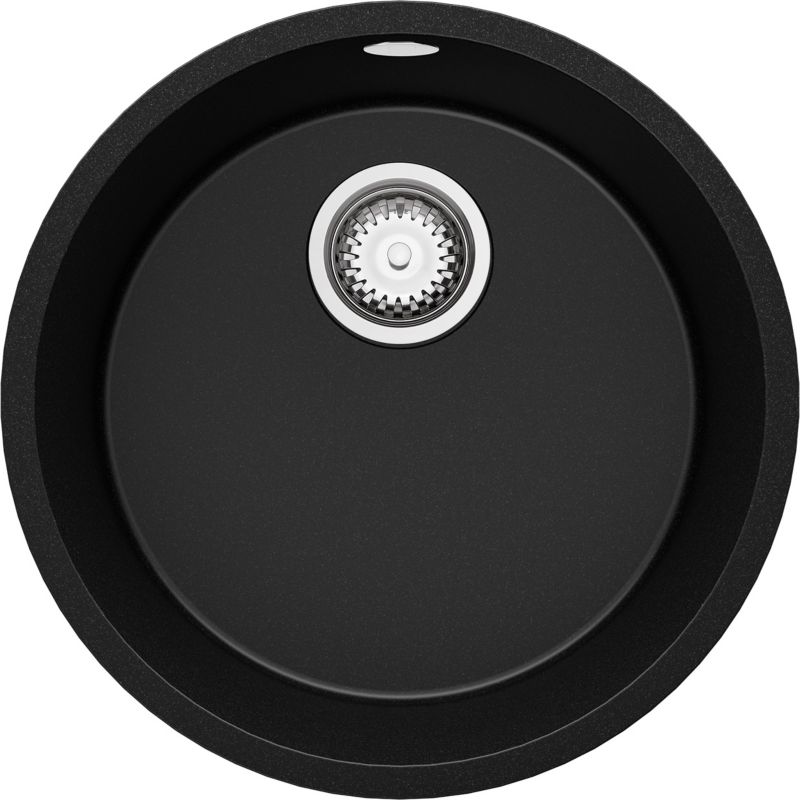 Zlewozmywak Okrągły Valetta Slim PRIMAGRAN Nablatowy 46x46cm do szafki od 50cm, Czarny + Syfon, S001, 1 szt.