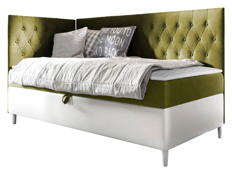 Łóżko kontynentalne MIRJAN 24 Filip Junior 3 90x200, Strona: Lewa biała ekoskóra/zielony 1 szt.