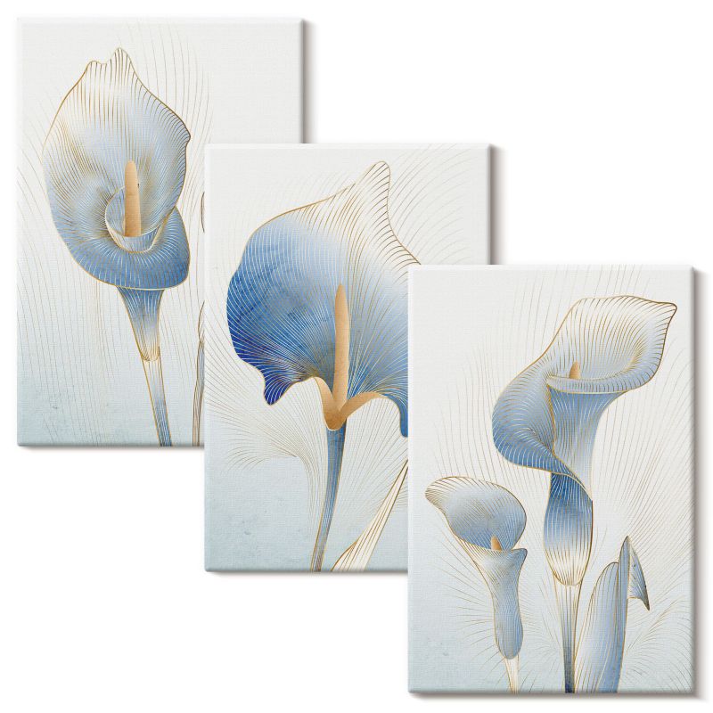 Kolekcja Obrazów Na Płótnie Wallfluent 40x60 cm Błękitne kwiaty na tle 3 szt.