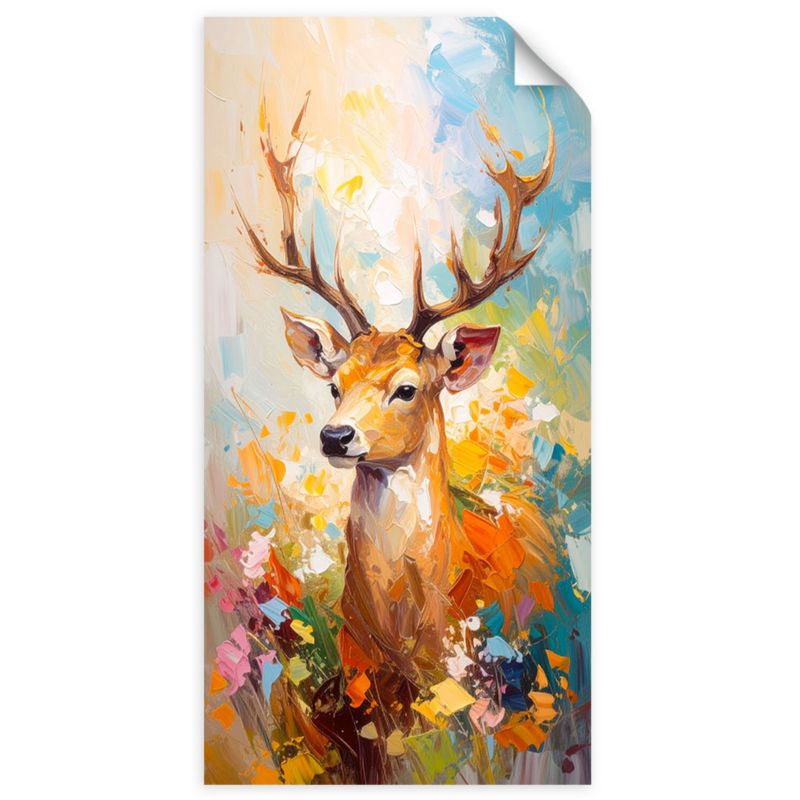 Naklejka na ścianę do pokoju młodzieżowego Feeby Kolorowy Jeleń efekt farby olejnej 60x120cm 1szt