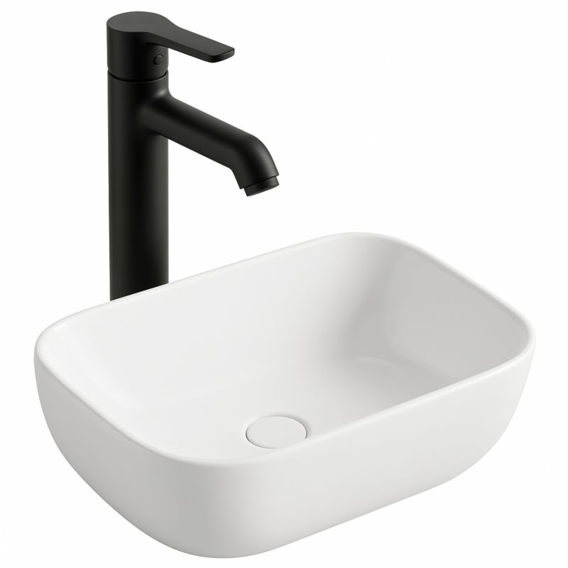 Umywalka nablatowa Rebiko ceramiczna stawiana biała prostokątna połysk 37 x 25,5cm