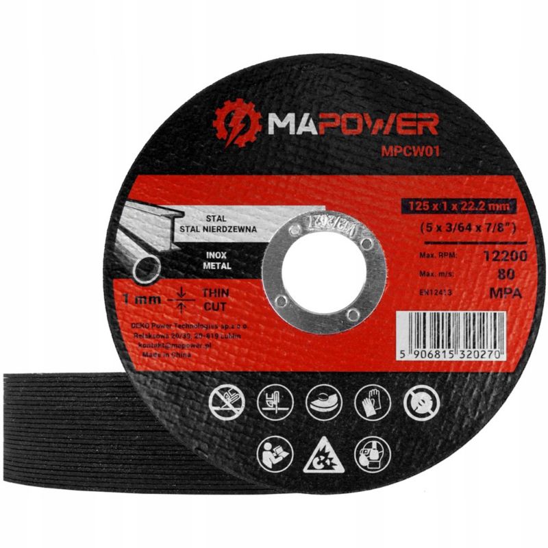 Tarcza tnąca Mapower 125x1x22,2 do metalu 25 szt.