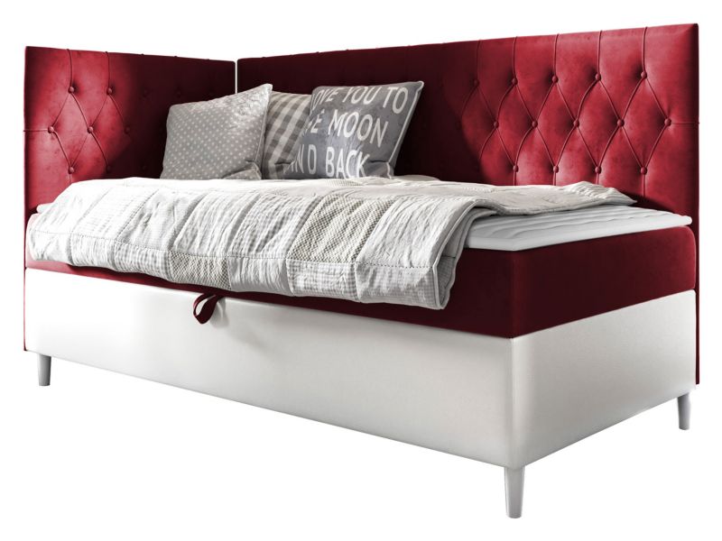 Łóżko kontynentalne MIRJAN 24 Filip Junior 3 90x200, Strona: Lewa biała ekoskóra/karminowa czerwień 1 szt.