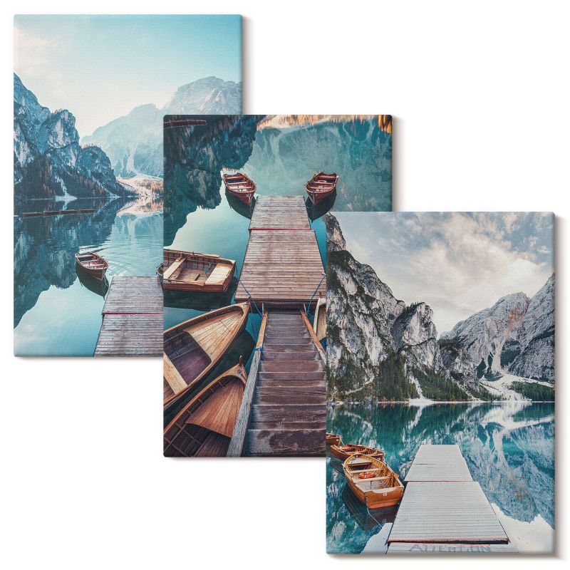 Zestaw Sztuki Na Płótnie Wallfluent 20x30 cm Jezioro pomosty łodzie spokój 3 szt.