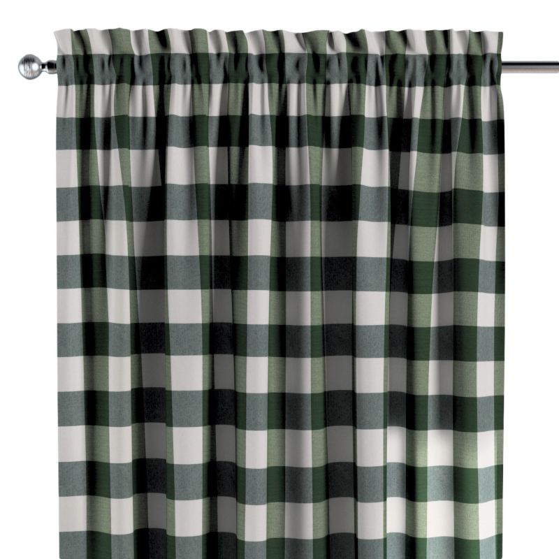 Zasłona na kanale z grzywką 1 szt. 130 x 245 cm Dekoria zielono-biała krata (5,5x5,5cm) 1 szt.