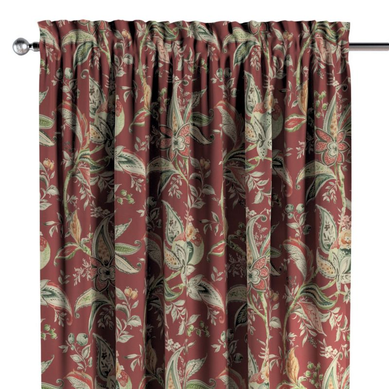 Zasłona na kanale z grzywką 1 szt. 130 x 245 cm Dekoria wzory roślinne i kwiatowe na czerwono-ceglanym tle 1 szt.