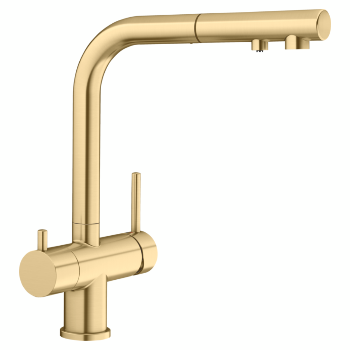 Bateria trójdrożna Blanco Fontas-s II z wyciąganą wylewką, powłoka PVD satynowe złoto.