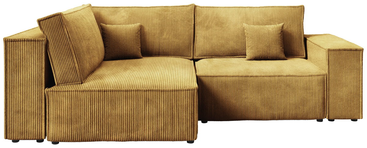 Musztardowy rozkładany narożnik do salonu uniwersalny PEDRO DUO