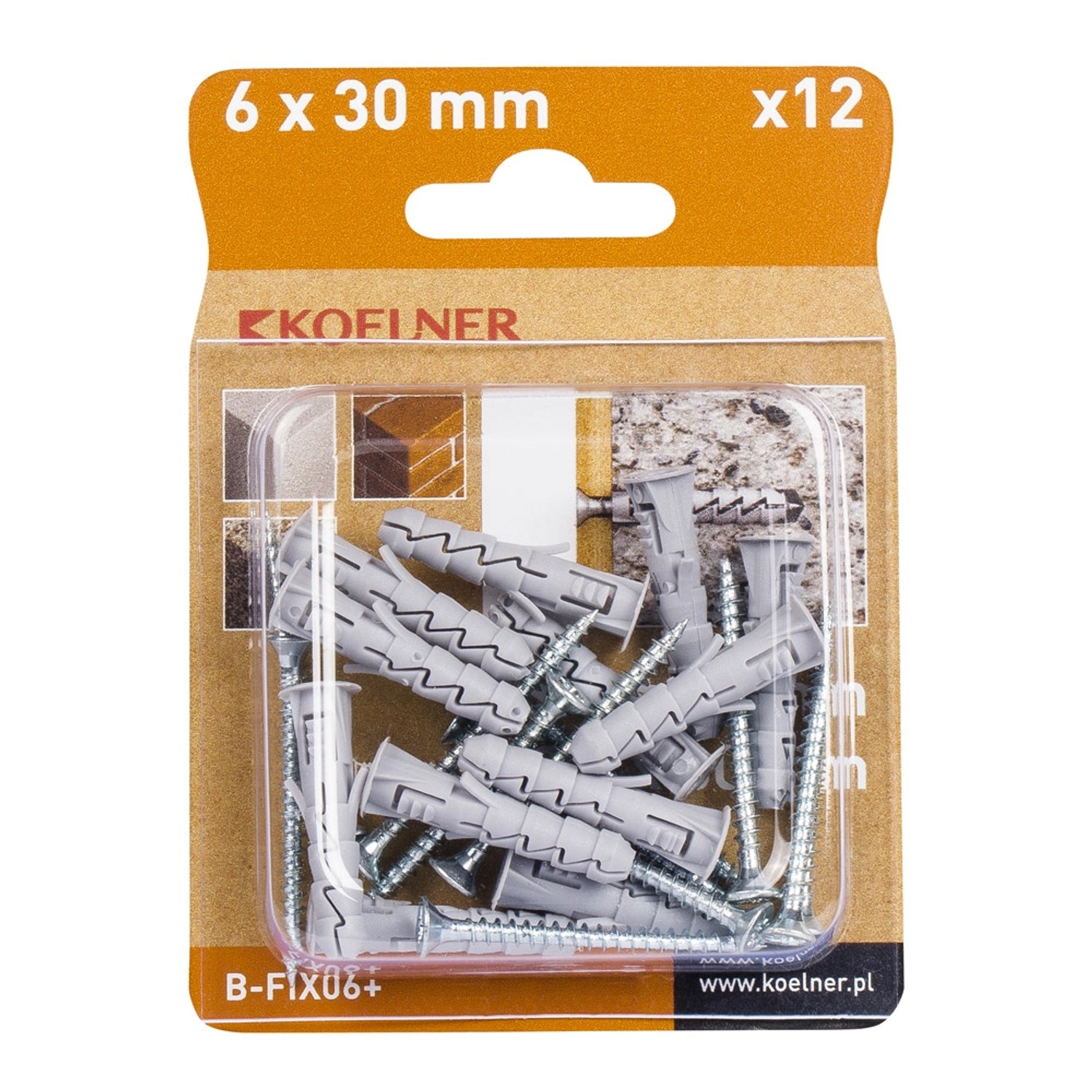 Koelner Kołek FIX rozporowy 6mm z wkrętem 12szt