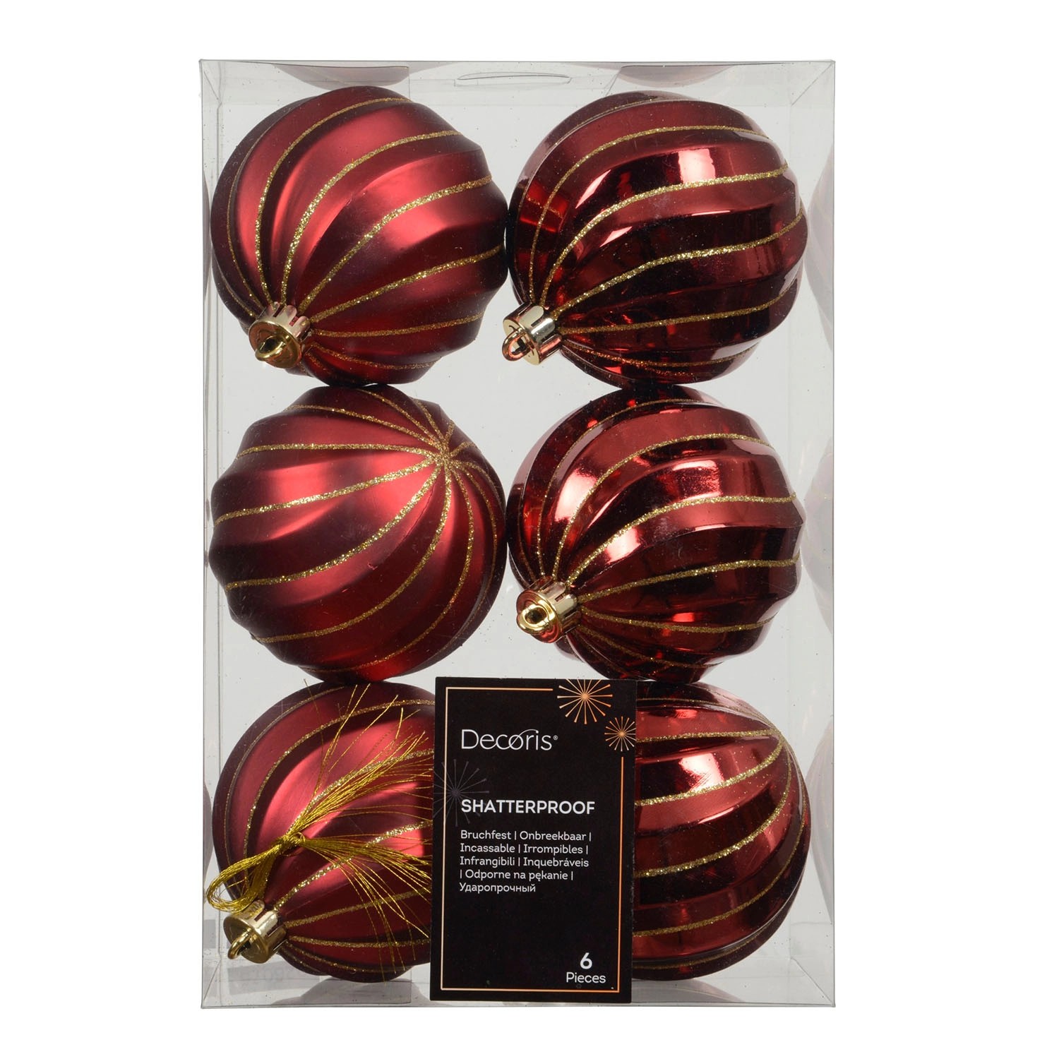 Bombki plastikowe matowe/błyszczące czerwone 8 cm - 6 szt.