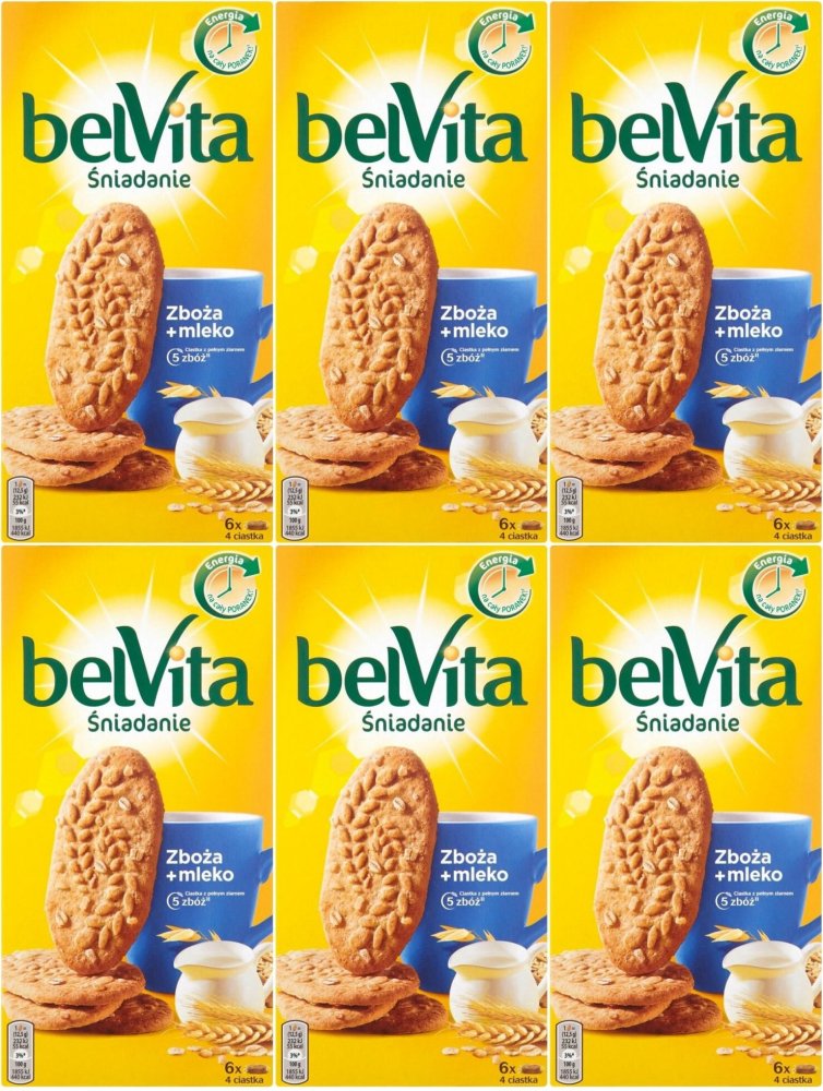 6x Ciastka zbożowe Belvita, 5 zbóż, 300g