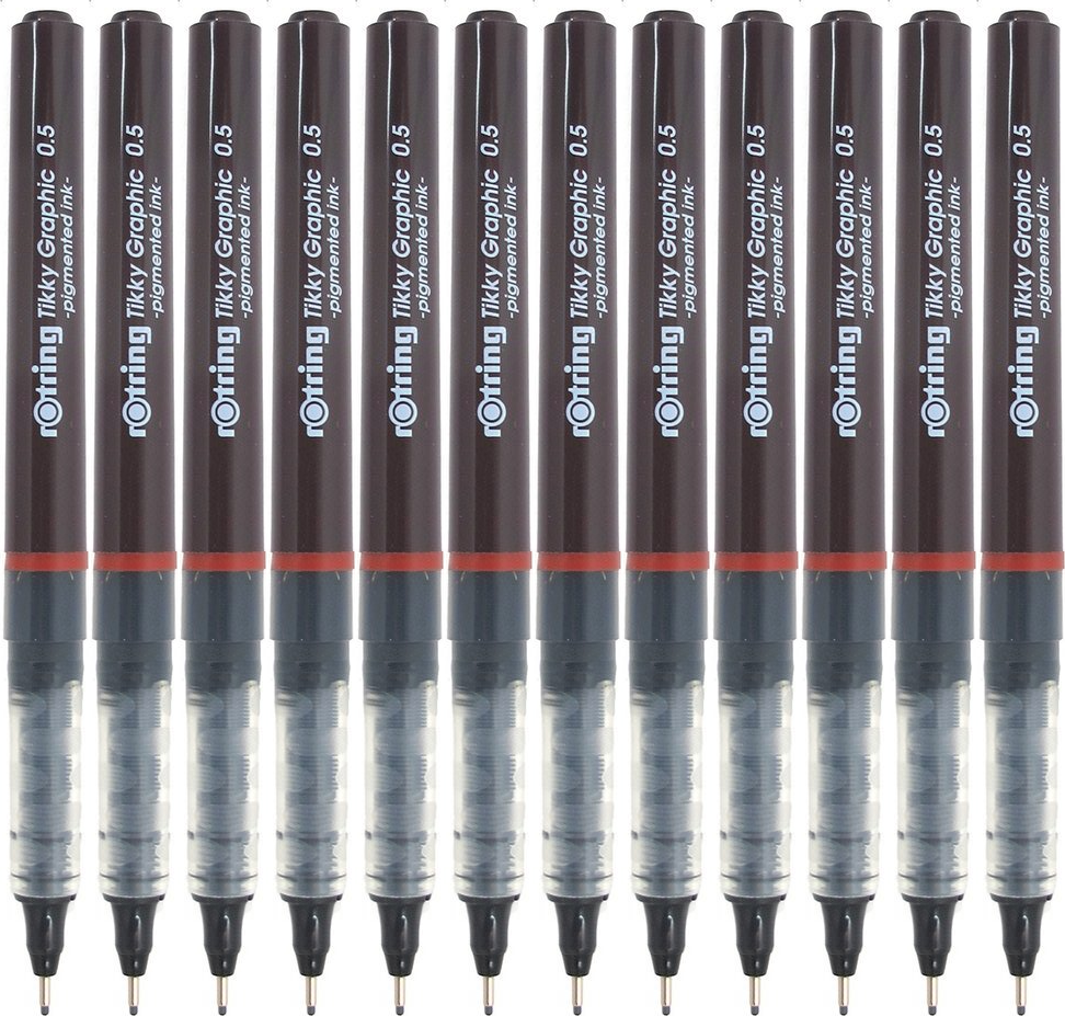 12x Cienkopis kreślarski Rotring, Tikky, Graphic, 0.5 mm, czarny