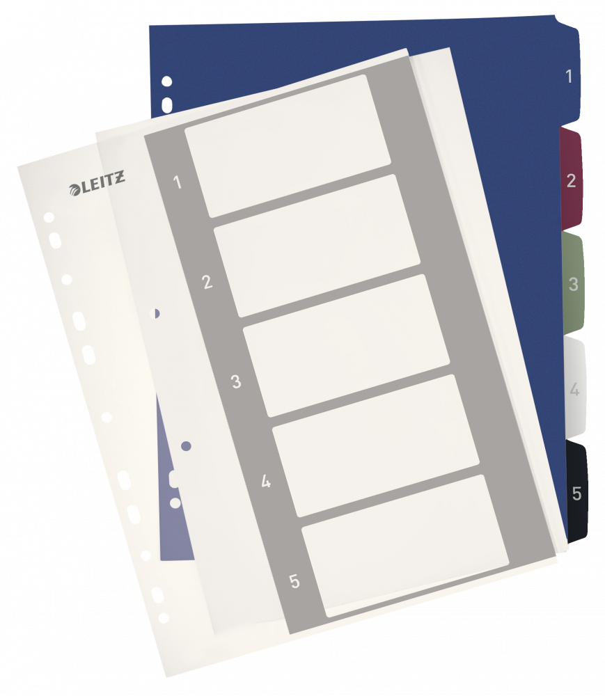 Przekładki do segregatora Leitz Style, plastikowe, numeryczne, do zadruku, A4+, 1-5 kart