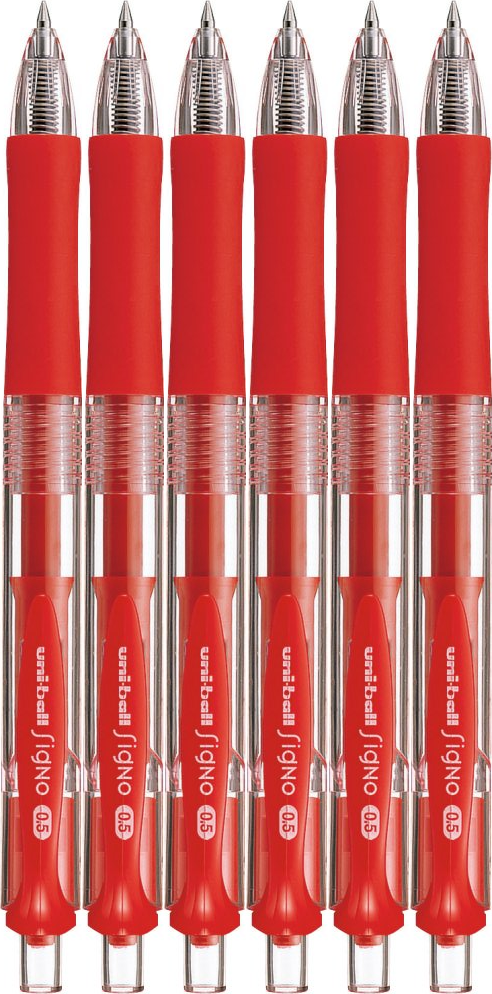 6x Długopis żelowy automatyczny Uni, UMN-152 Signo, 0.5 mm czerwony