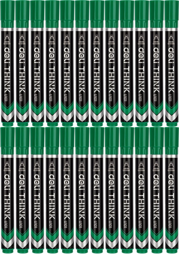 24x Marker permanentny Deli Think U101, ścięta, 1.5-5mm, zielony