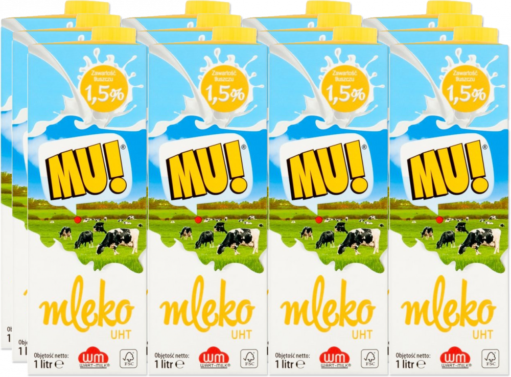 12x Mleko UHT Wart-Milk MU!, 1.5%, 1l