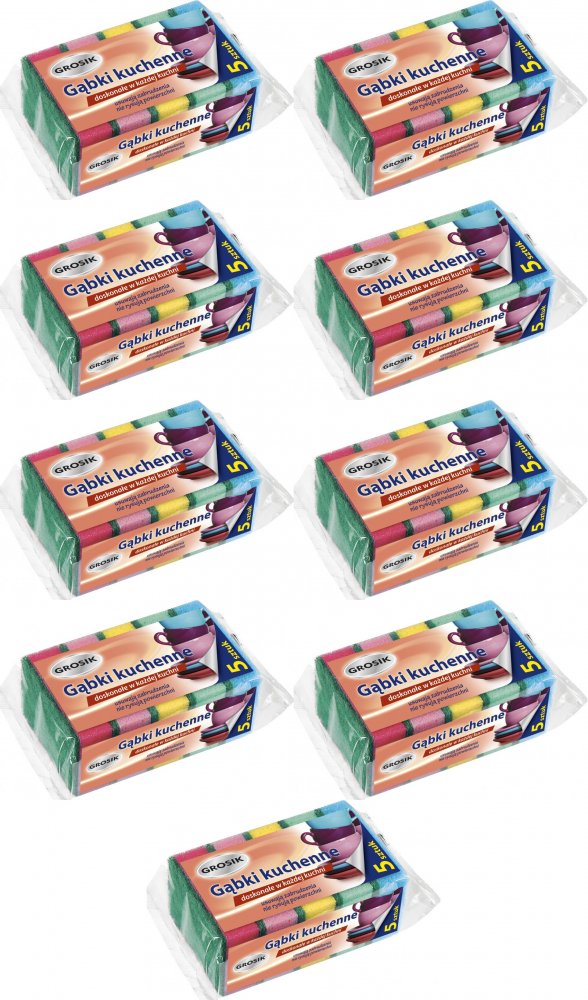 9x Gąbka kuchenna Grosik, 9x6cm, 5 sztuk, mix kolorów