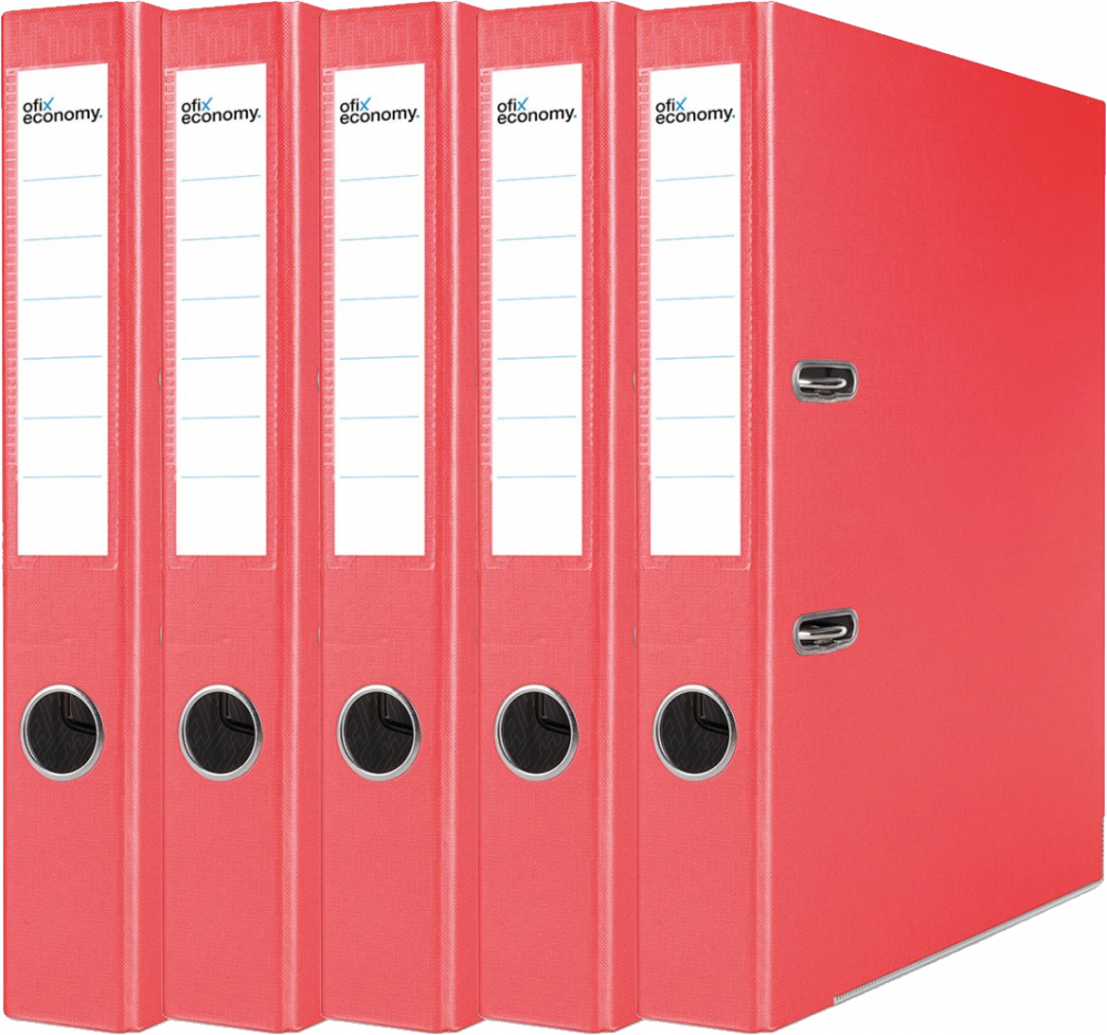 5x Segregator A4 Ofix Economy, z wyklejką, 50mm, do 350 kartek, czerwony