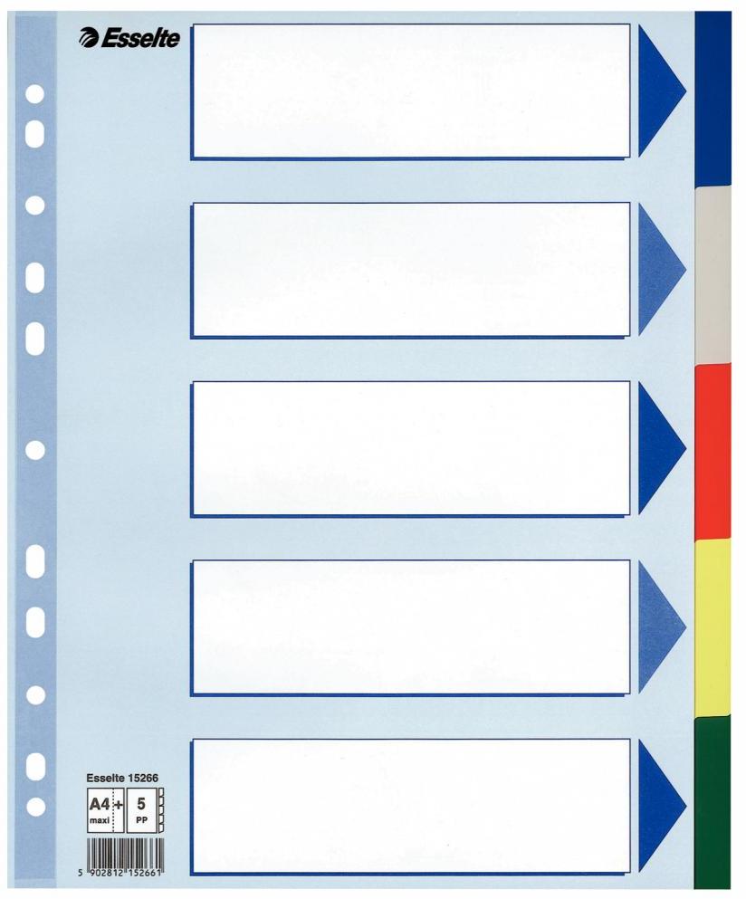 Przekładki do segregatora Esselte, plastikowe, A4+, 5 kart, mix kolorów