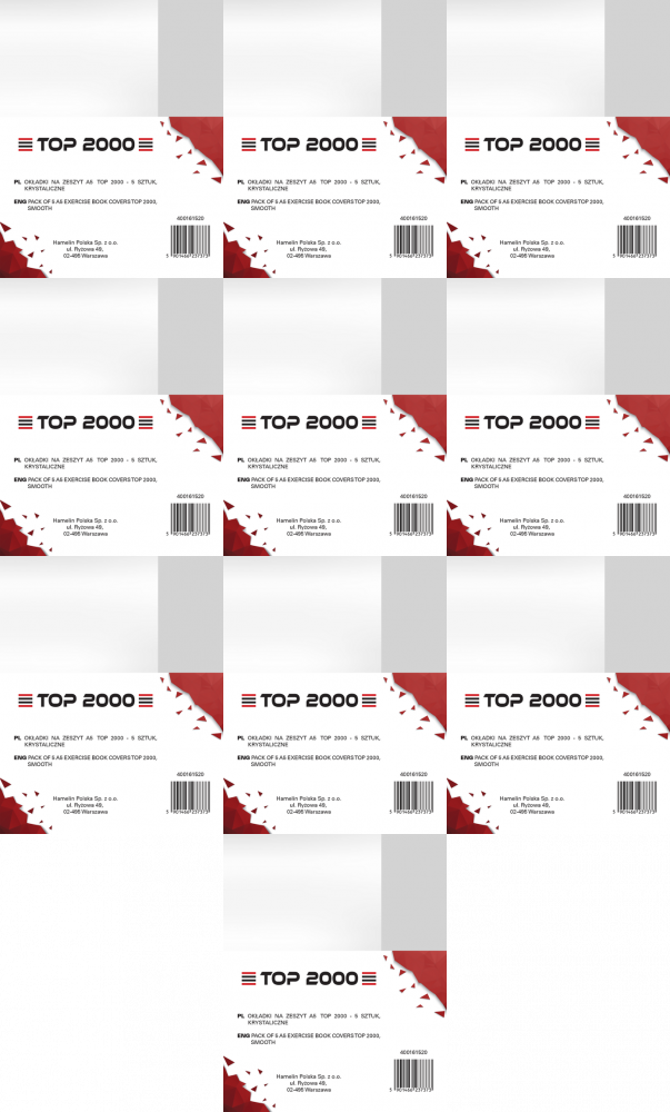 10x Okładka na zeszyt TOP2000, krystaliczna, A5, PP, 5 sztuk, przezroczysty