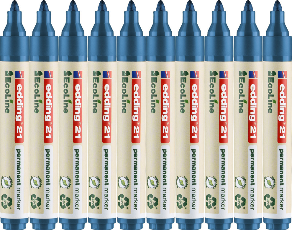 10x Marker permanentny edding 21 EcoLine, okrągła, 1.5-3mm, niebieski