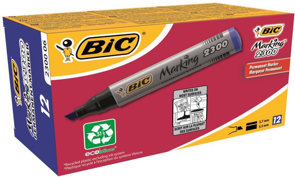 12x Marker permanentny Bic NB2300, ścięta, 5.5mm, niebieski