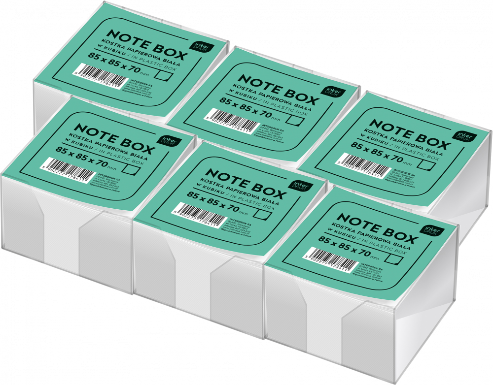 6x Pojemnik z białymi karteczkami Interdruk, 85x85x70mm, 700 karteczek, biały