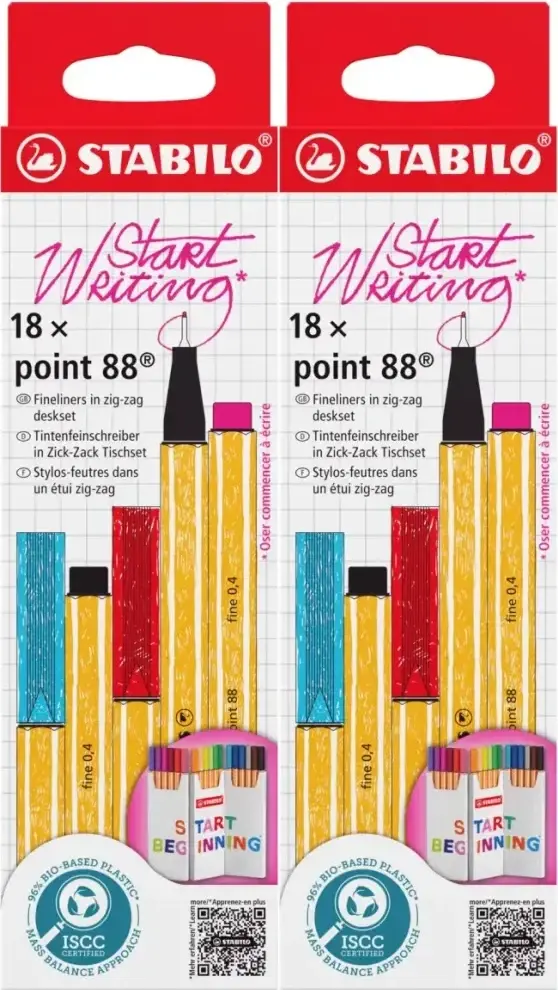 2x Cienkopis Stabilo Point 88 8818/5 , 0.4mm, 18 sztuk, w opakowaniu zig-zag, mix kolorów