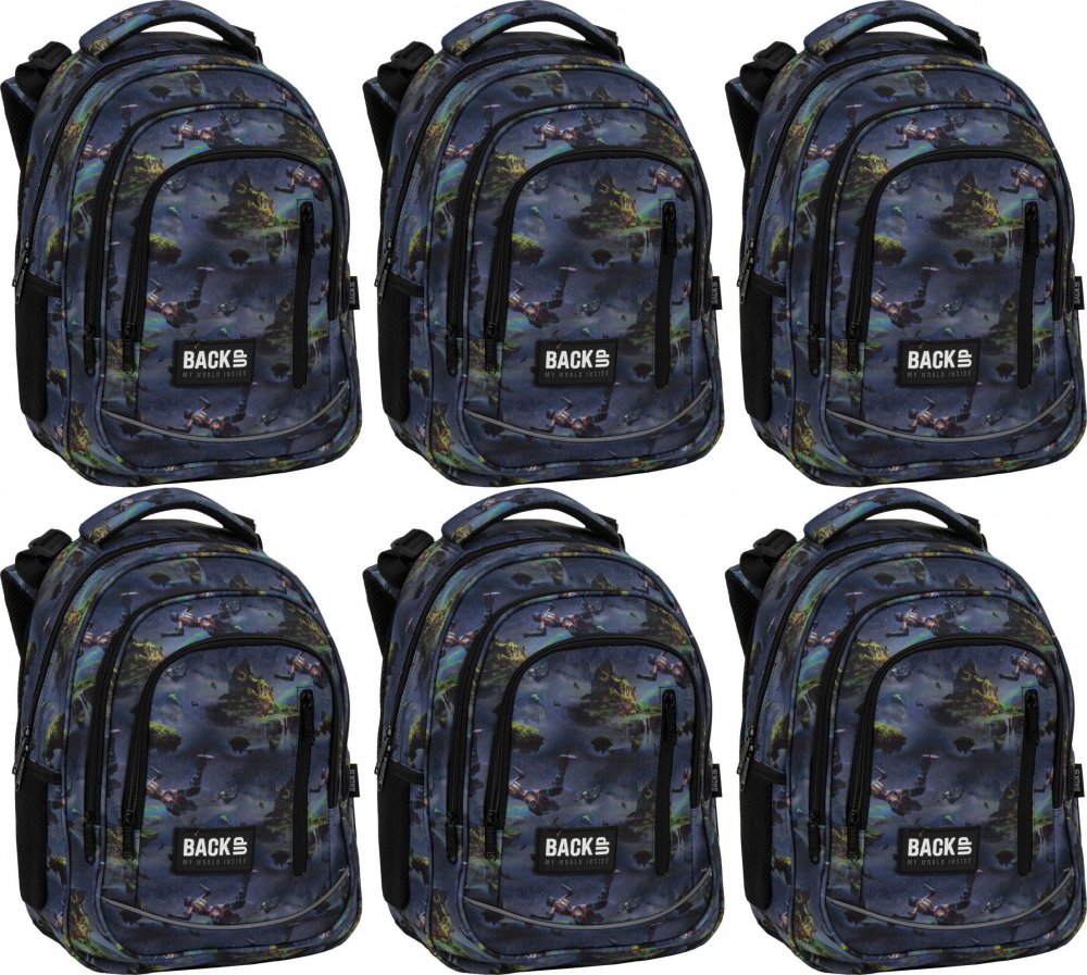 6x Plecak szkolny BackUP 5 model R 40, trzykomorowy, 24l, 39x27x20cm, granatowy