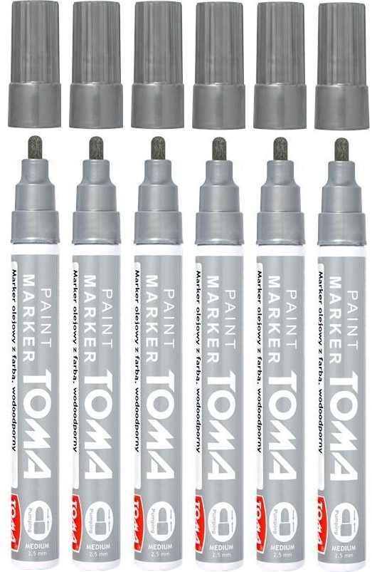 6x Marker olejowy Toma TO-440, okrągła, 2.5 mm, srebrny