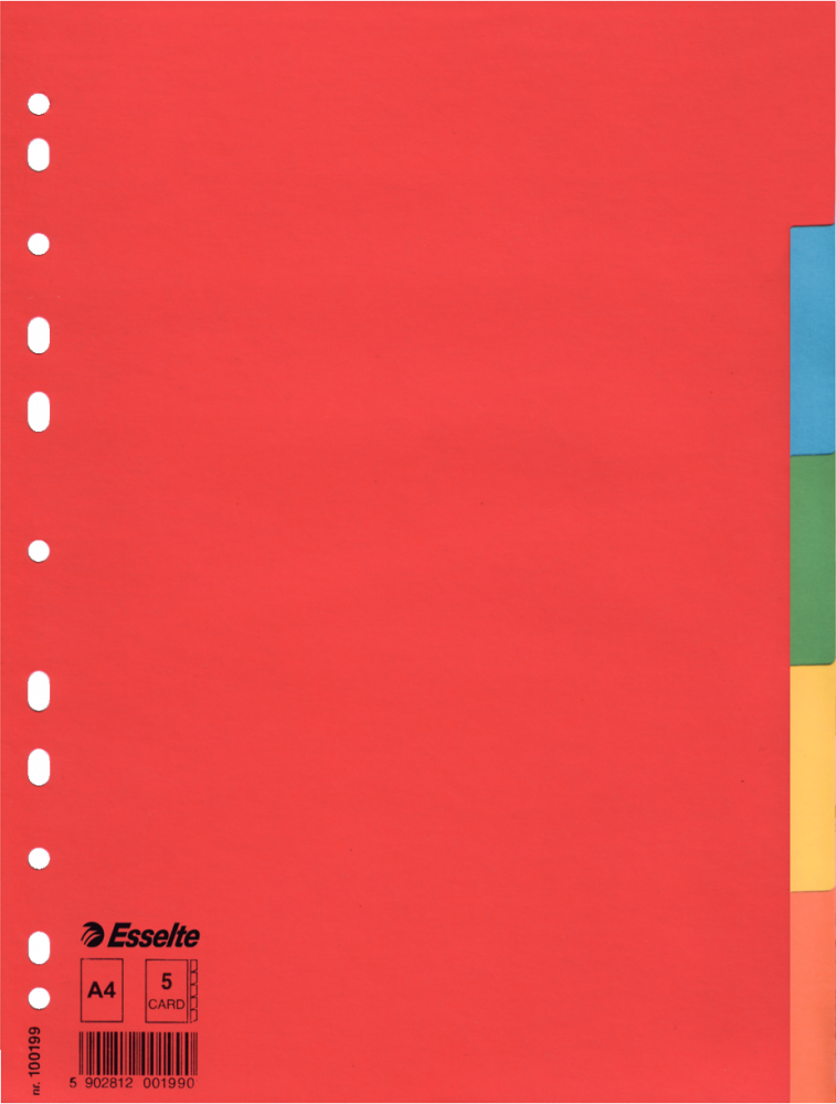 Przekładki do segregatora Esselte, kartonowe, A4, 5 kart, mix kolorów