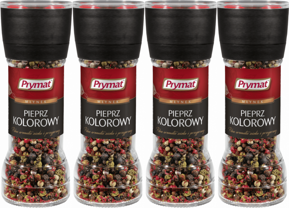 4x Pieprz kolorowy ziarnisty Prymat, w młynku, 40g