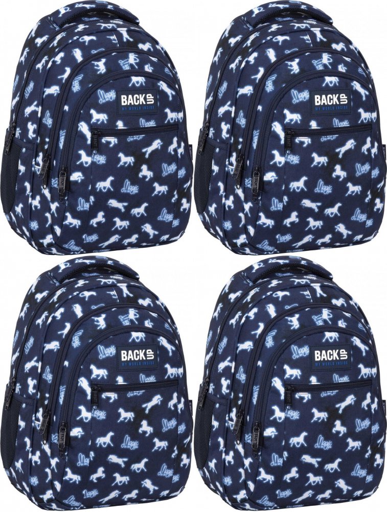 4x Plecak szkolny BackUP 5 model O 14, trzykomorowy, 26l, 42x30x20cm, granatowy