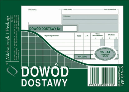 Druk akcydensowy Dowód dostawy MiP 315-5, A6, wielokopia, 80k