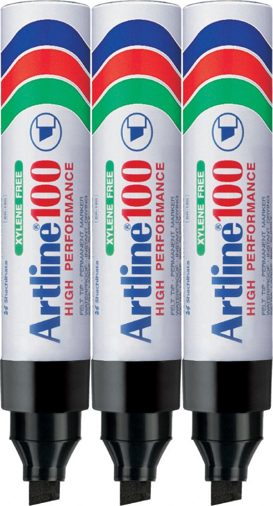 3x Marker permanentny Artline AR-100, napełnialny, ścięta, 7.5–12 mm, czarny