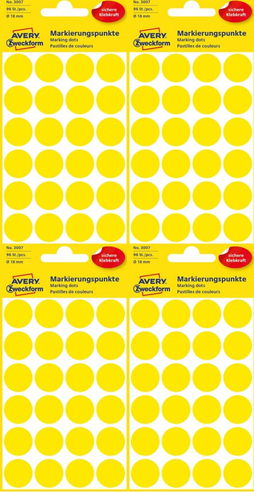 4x Etykiety Avery Zweckform, okrągłe, średnica 18mm, 96 sztuk, żółty