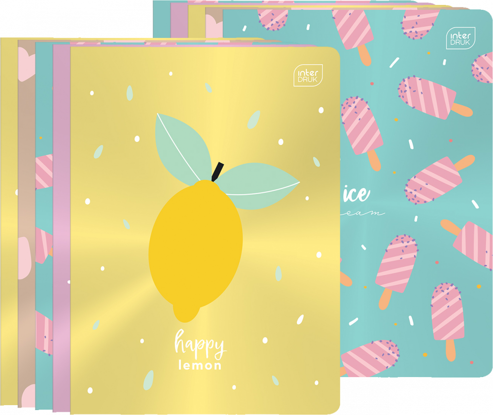 10x Zeszyt w wąskie linie Interdruk Metallic, A5, 16 kartek, mix wzorów