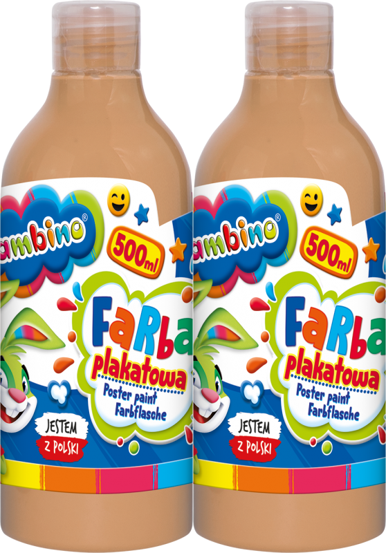 2x Farba plakatowa Bambino Zwierzaki Uczniaki, w butelce, 500ml, cielisty