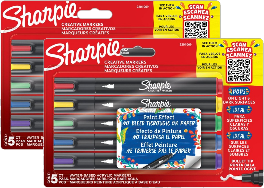 2x Kreatywne markery akrylowe Sharpie, okrągła, 2.5mm, 5 sztuk, mix kolorów