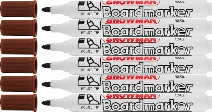 6x Marker suchościeralny Snowman Boardmarker, okrągła, 1.5-3mm, brązowy