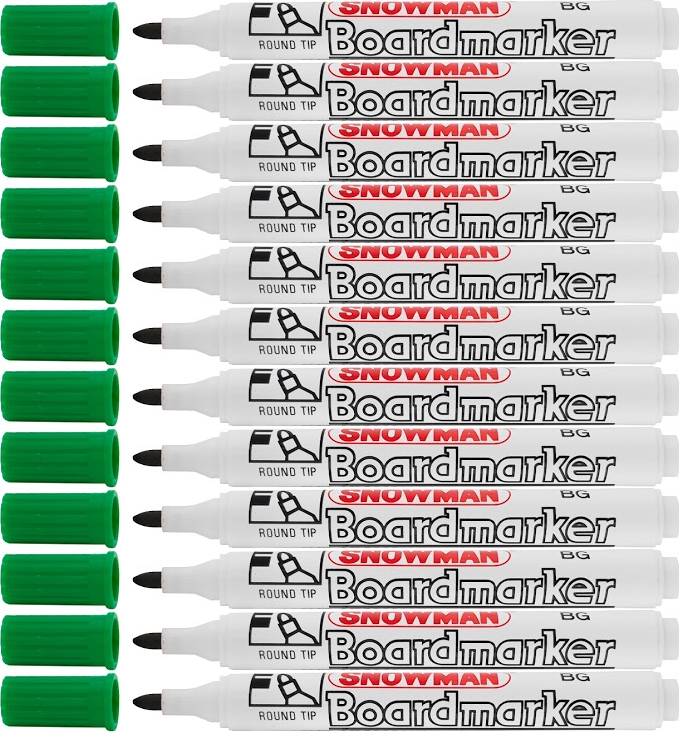 12x Marker suchościeralny Snowman Boardmarker, okrągła, 1.5-3mm, zielony