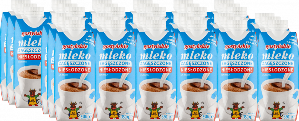 36x Mleko zagęszczone niesłodzone Gostyń, 7.5%, 350g