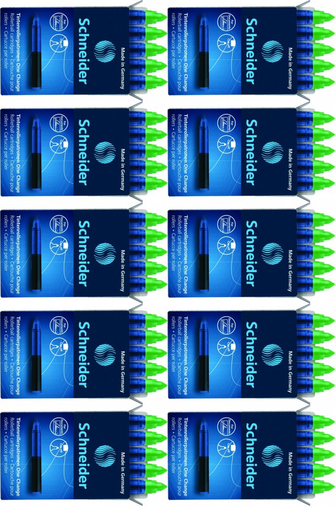 10x Kartridże Schneider One Change, do piór kulkowych, 0.6mm, 5 sztuk, zielony