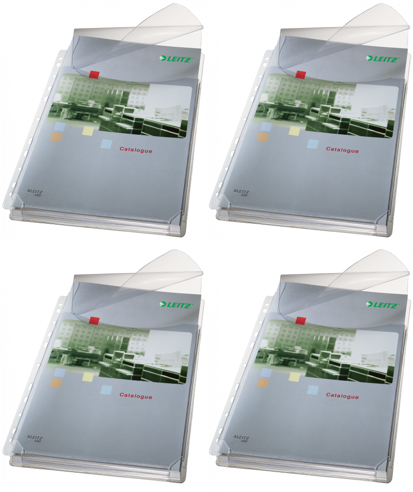 4x Koszulki groszkowe Leitz, poszerzane, z klapką, A4, 170μm, 5 sztuk, transparentny