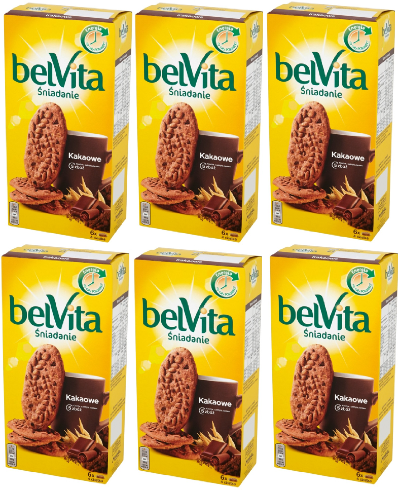 6x ciastka Belvita 5 zbóż, kakao, 300g