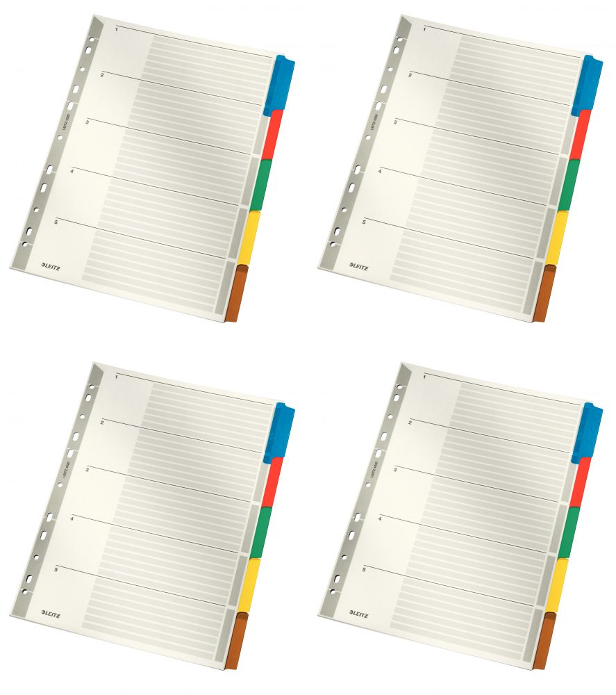 4x Przekładki do segregatora Leitz, kartonowe, A4, 5 kart, mix kolorów