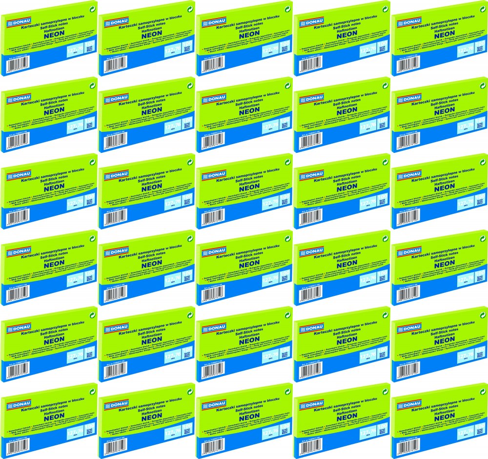 50x Notes samoprzylepny Donau 127x76mm, 100 karteczek, neonowy zielony
